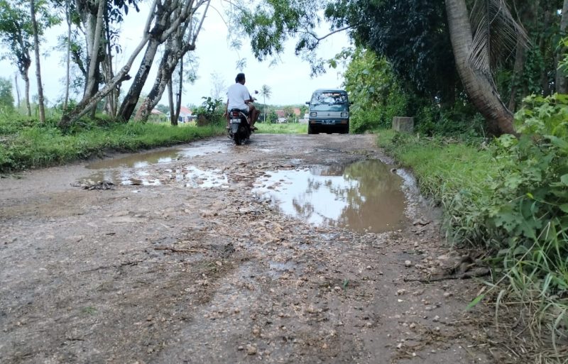 Kondisi jalan kabupaten yang rusak parah di Dusun Tajjan, Desa Kerta Barat, Kecamatan Dasuk, Sumenep. (Dok. bagiberita.id/)